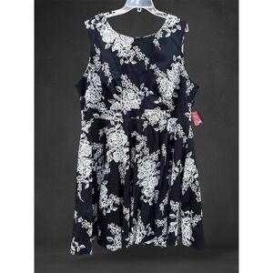 Ixia Floral Fit & Flare Dress Sleeveless Party Cocktail Black White 3X‎